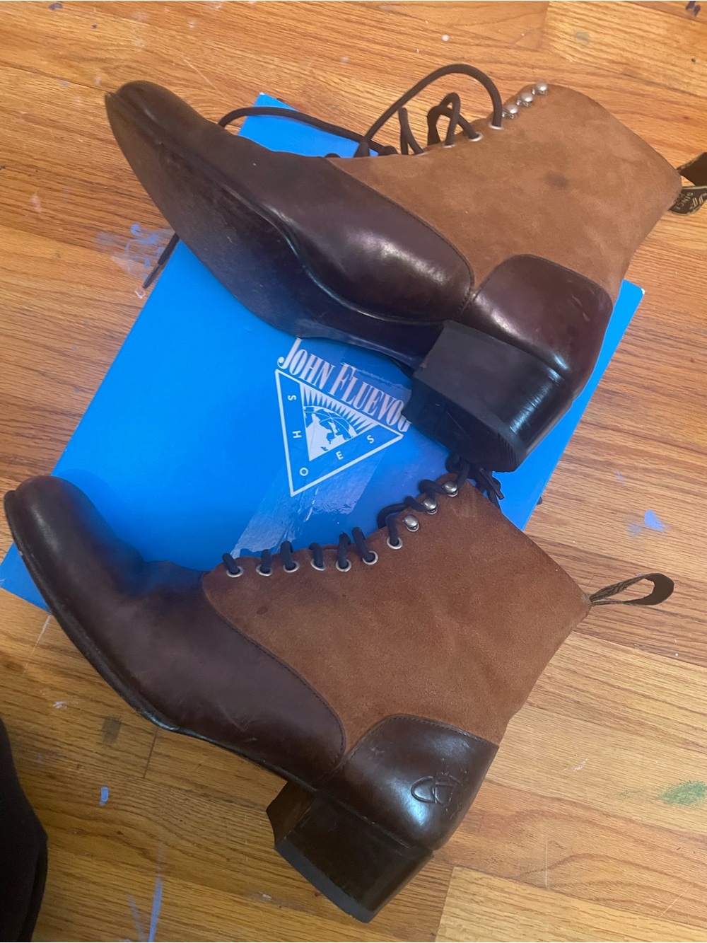 John Fluevog Brown and Tan Two-Tone Chukka Lace-Up Boots - Picture 6 of 7